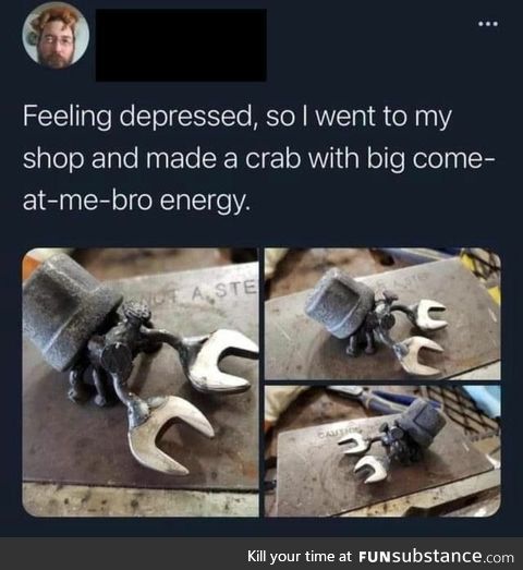 Crab with big Come at me bro Energy