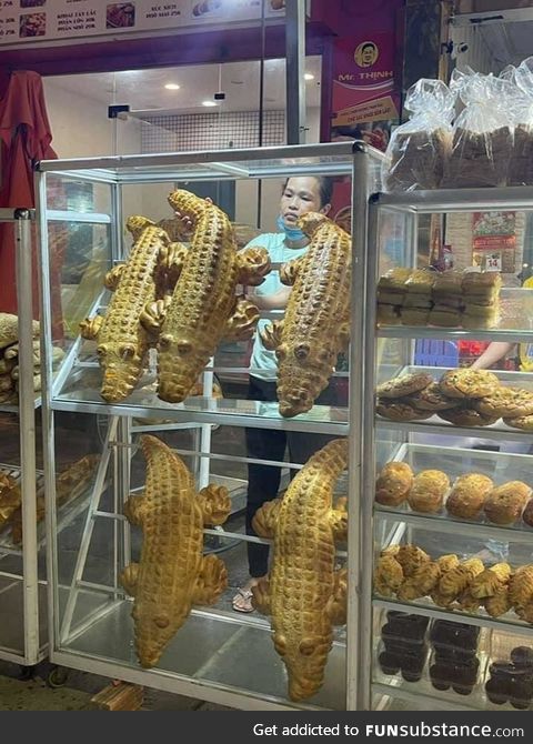 越南 bakery makes crocodile breadstuffs