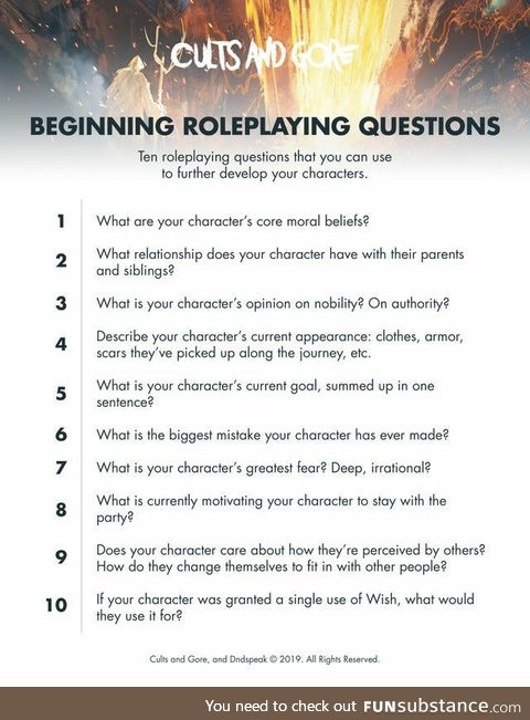 Beginner Role Play Character Questions