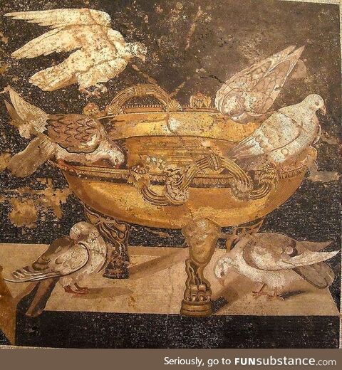 Pigeon Mosaic Found in Ashes of Pompeii