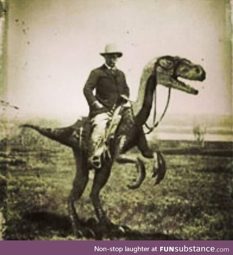 Teddy Roosevelt rides his War Raptor, Emma in Cuba. 1898