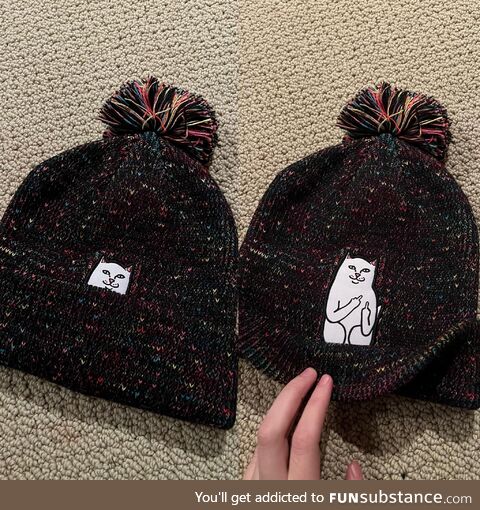 My mom bought this “cute little kitty hat” for me without looking at all of the