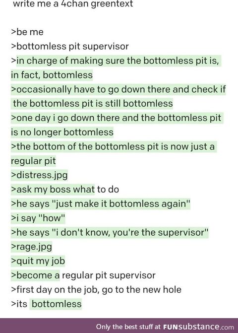 Greentext by an AI. Now people on 4chan have to get jobs