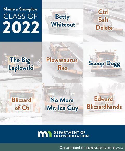 The Minnesota snow plow class of 2022 names did not disappoint