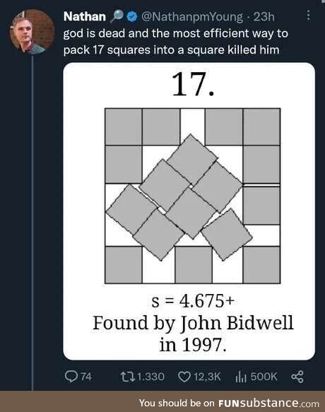 How to fit 17 1x1 squares in a 4.675x4.675 square