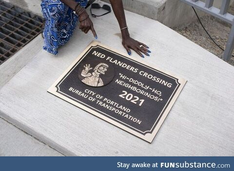 Plaque on Portland's newest pedestrian bridge on Flanders Street