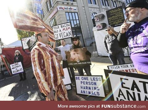 Local town had their annual “Baconfest” and this guy was talking to the vegan