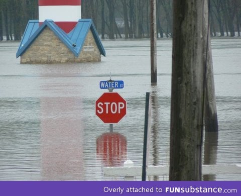 Illiterate water, can't read the sign