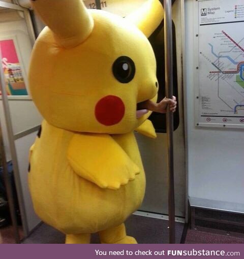 Pikachu hitching a train ride