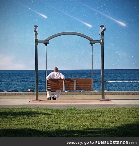 Image of my dad sitting by the lake front with some added affects