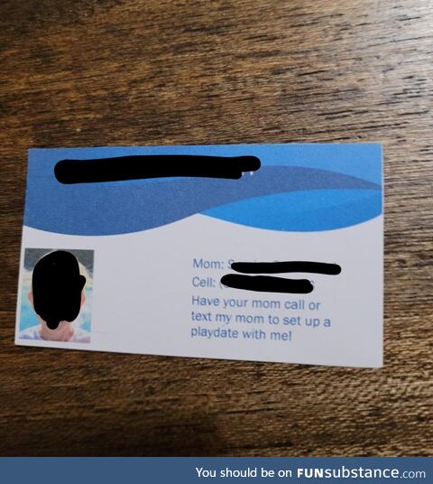 My son received a playdate business card from a classmate