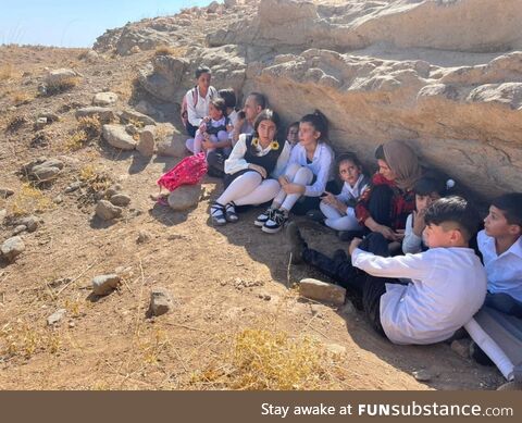 School children seek shelter following Iranian drone attacks in the Kurdistan Region's