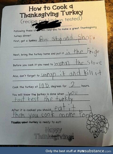 How to Cook a Turkey - by My 7 Year-Old Daughter