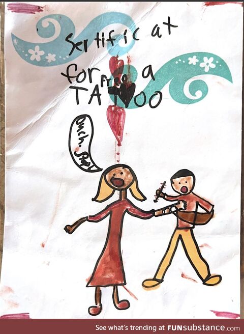[OC] For my birthday, my daughter made me a gift certificate for a tattoo. Best gift