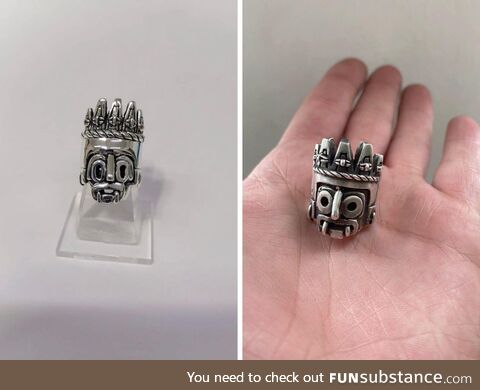 5 year progress in jewelry making, that’s Tlaloc the God of Rain in Aztec mythology