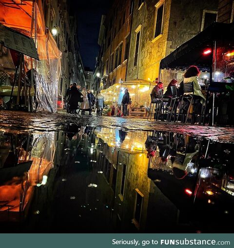 Rome, Italy during a rainy night