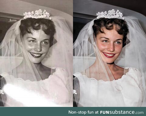 Grandmother of a or on her wedding day in Michigan (1958). Restored and Reimagined