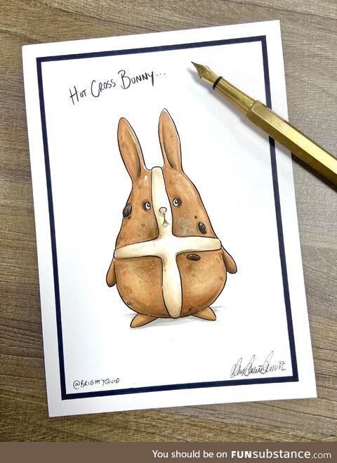 [oc] hot cross bunny - ink drawing