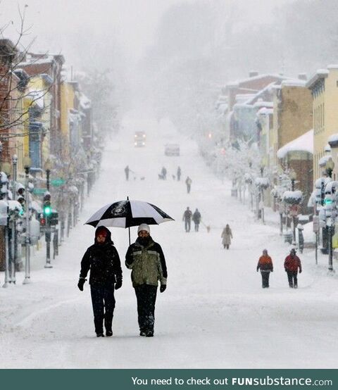 Snow-covered Georgetown street, Washington DC