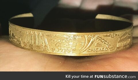 [OC]My 1933 Chicago World’s Fair souvenir bracelet