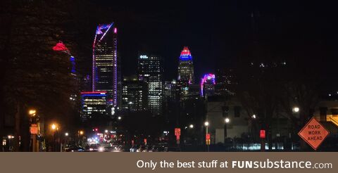 Charlotte skyline lit up at night