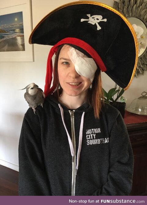When you have 2 eye surgeries in one day, and your best friend is a bird, you have to