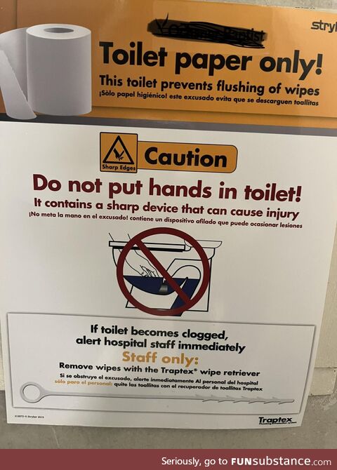 Hospital toilet has a built-in poop knife