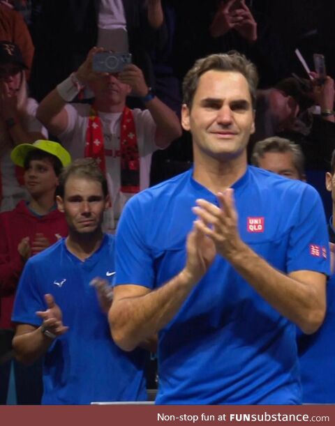 Long time friend and rival Rafa Nadal during Roger Federer's farewell interview