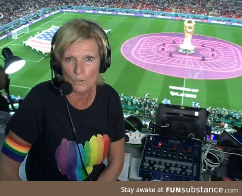 German Commentator Claudia Neumann live in the Stadium right now