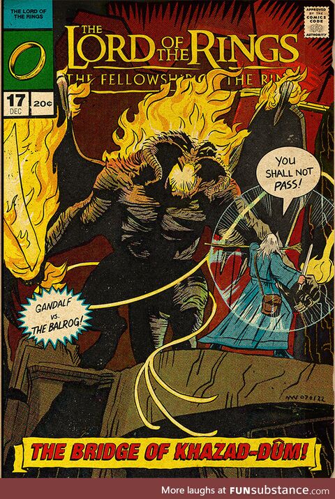 Gandalf vs. The Balrog. Old school comicbook vibes. Artwork by me