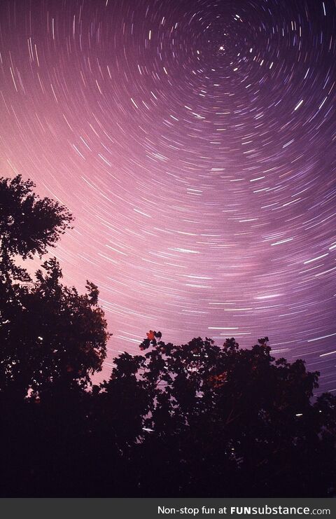 Star Trails and Aurora. A single exposure on Fuji Velvia 50 slide film, Kincardine,