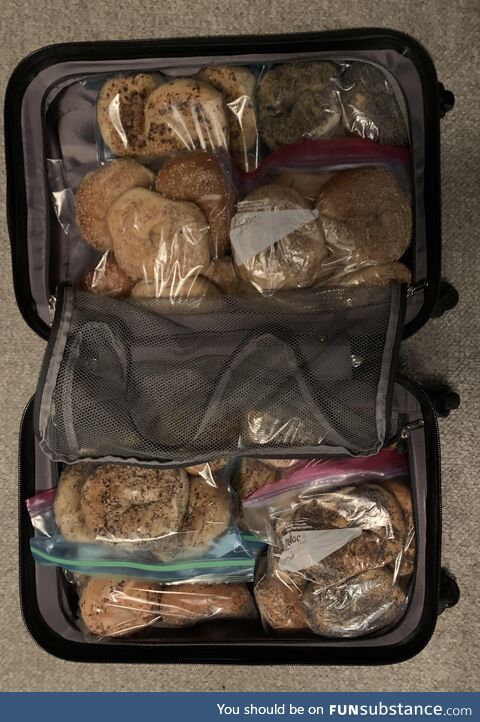 My friend brought back a suitcase of bagels from NY