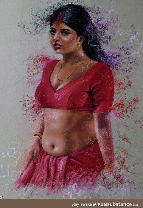 Beautiful Indian lady with oil pastel by me
