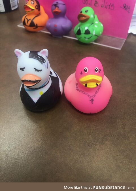 The girls at the coffee shop have taken artistic liberties with the ducks that I leave