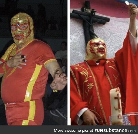 Sergio Gutiérrez Benítez as luchadore Fray Tormenta, the inspiration for the film Nacho