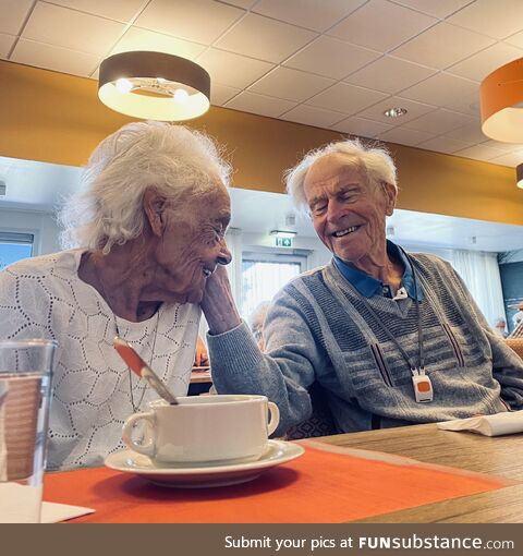 [OC] Took my grandma to see my grandpa. Together 70 years and now separated due to health