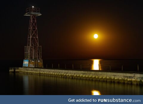 Harvest Moon Rising over Lake Michigan