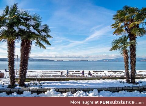 [oc] A snowy beach in Vancouver Canada