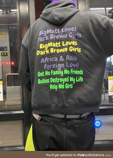 Saw this guy and his jacket during my late-night transit lol