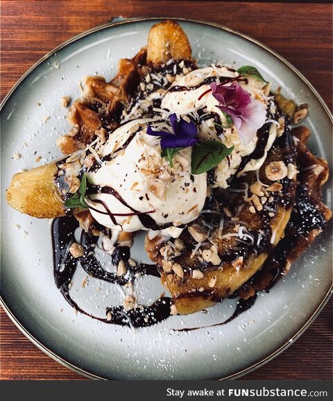 Waffles, Ice Cream and Banana