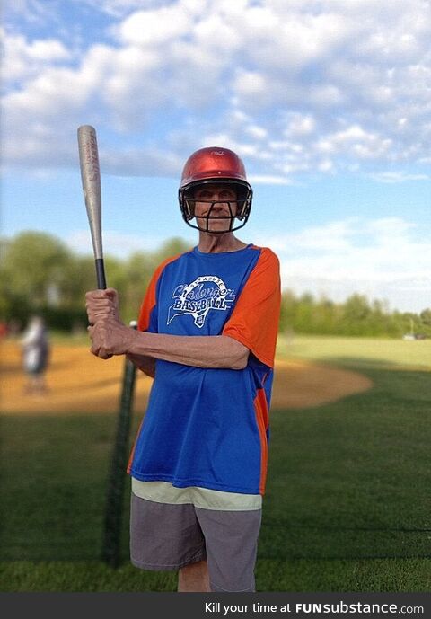 Jim is ready for another season of Challenger Baseball. At 66 he is the oldest player in