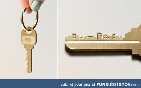 A key with a city on the blade