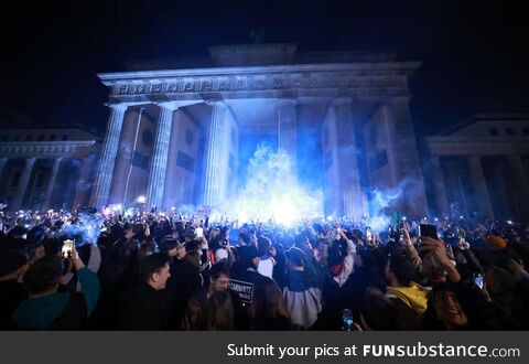 People smoking in Berlin at midnight to celebrate the legalisation of cannabis