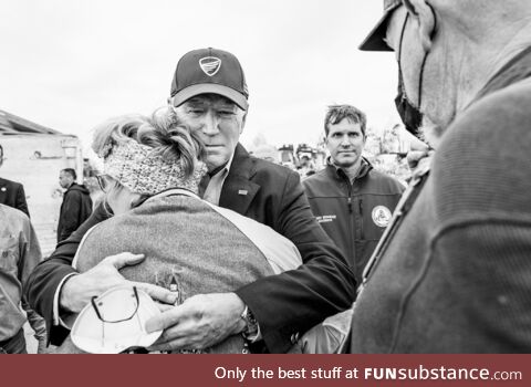 Biden showing compassion to a Tornado victime