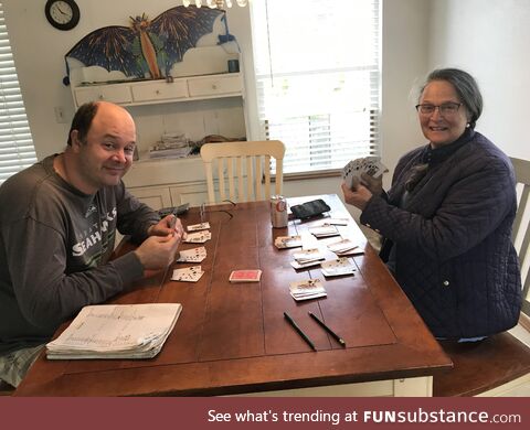 Me and my mom playing cards