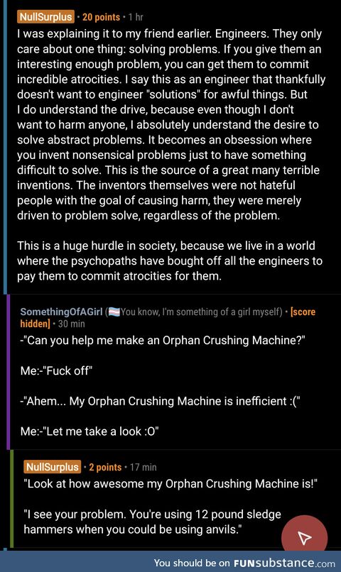 "My atrocity machine is inefficient, can you help me optimize it?" (Oppenheimer)