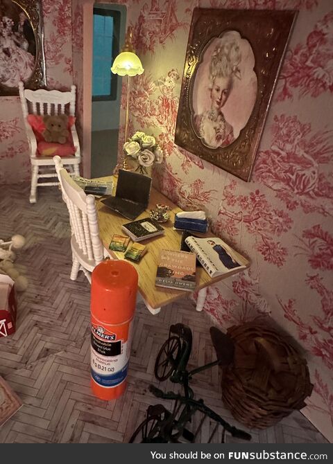 [OC] desk in guest room I made. Glue stick for scale