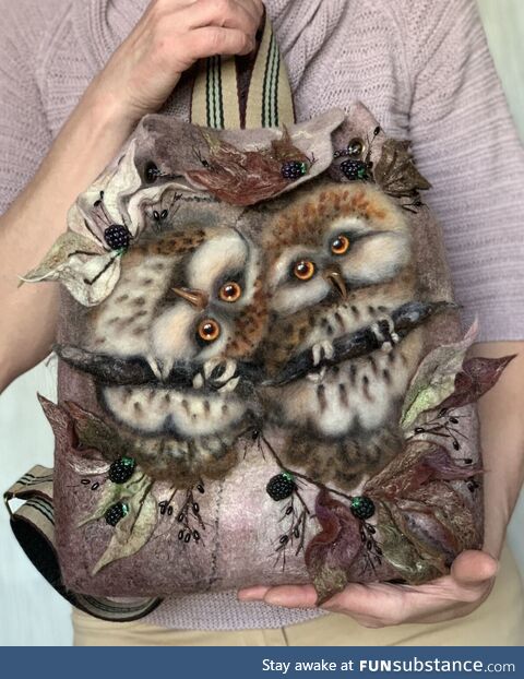 Felted backpack with owls by me