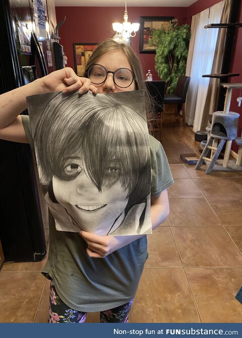 My 13 year old daughter and her latest pencil drawing!