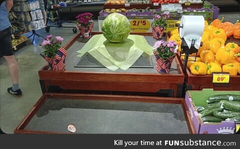 This shrine for the last watermelon at a local grocery store